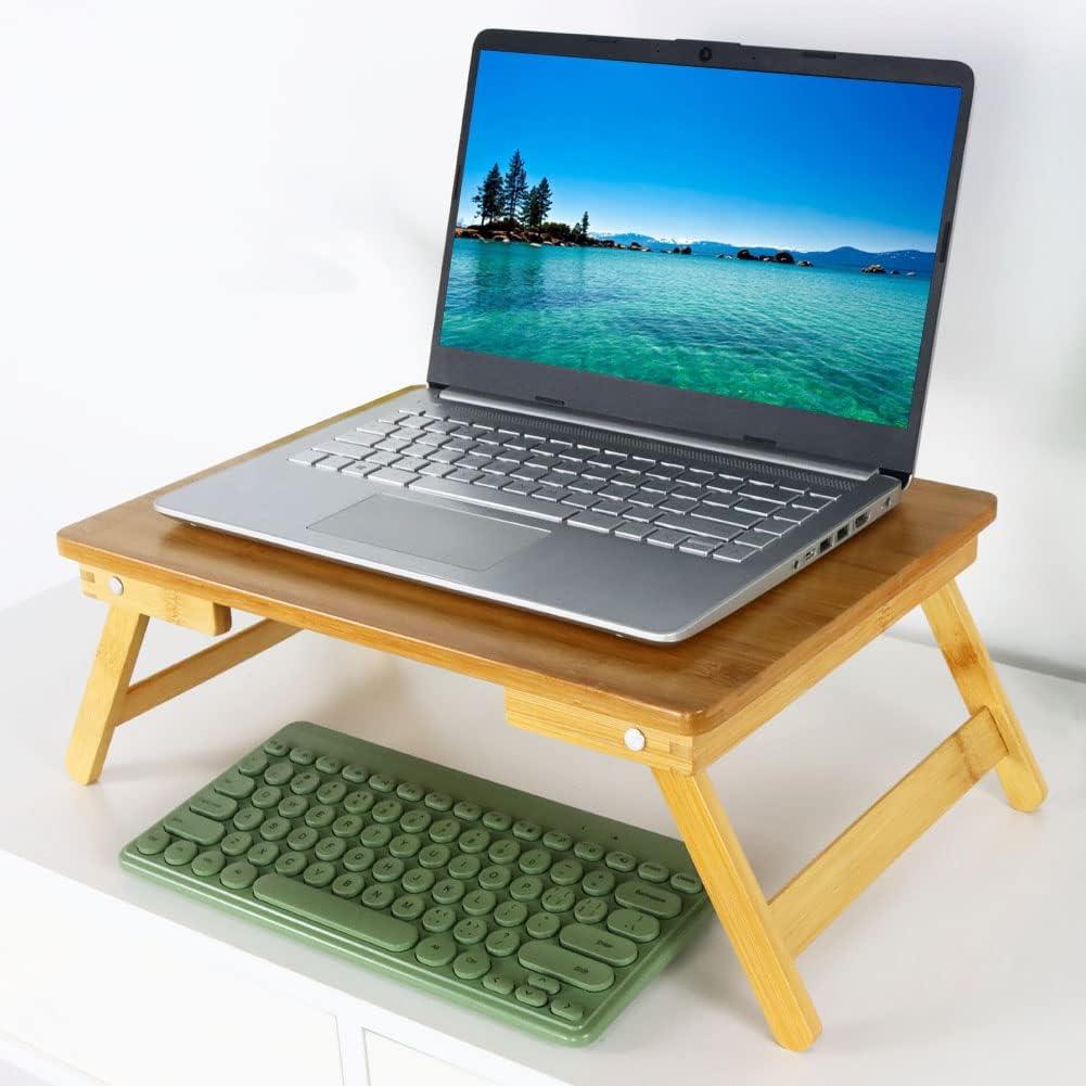 Mesa de Laptop Plegable WKWKER de Bambú Natural 40x32 cm