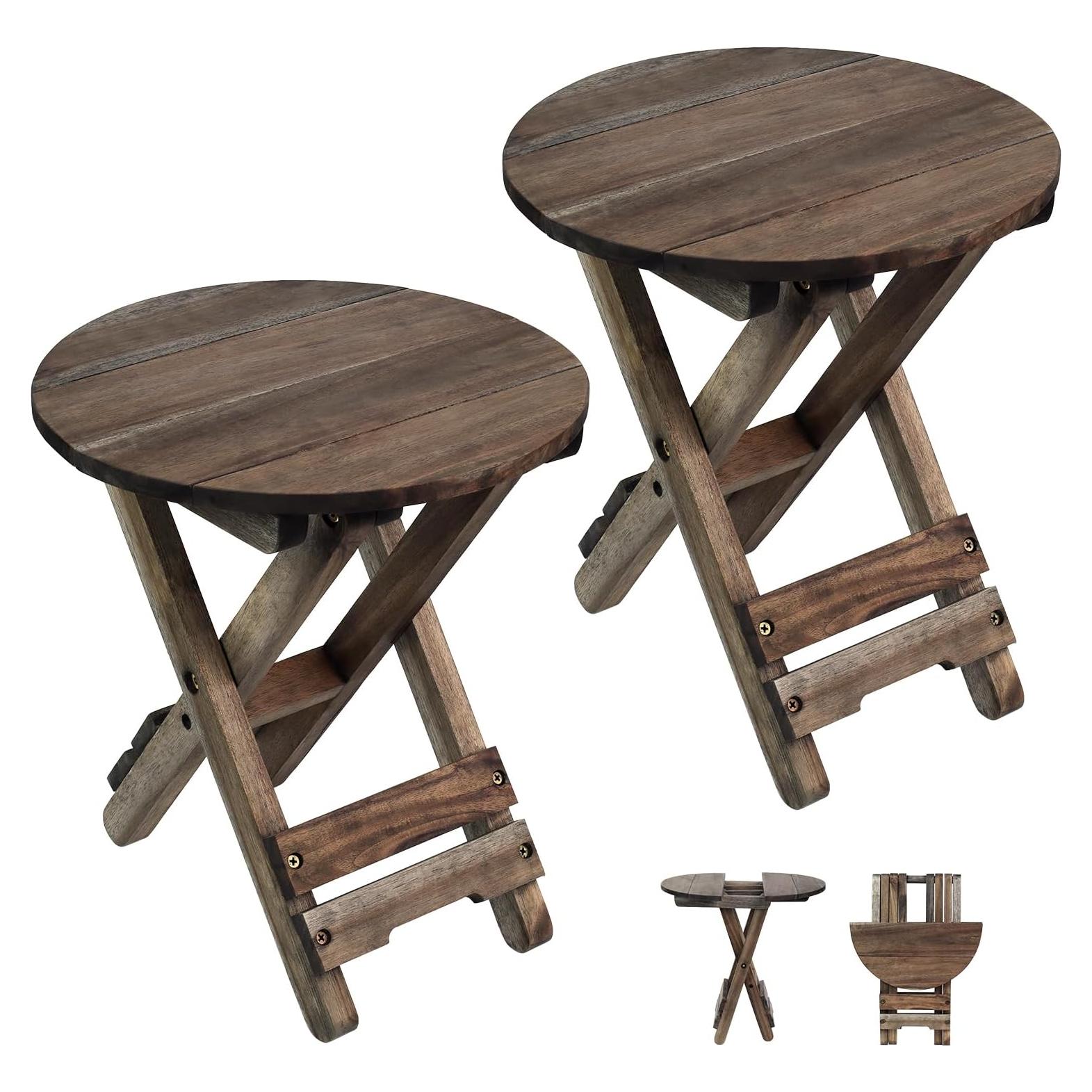 Mesa Pequeña Plegable DAXULY Redonda Nogal Juego de 2