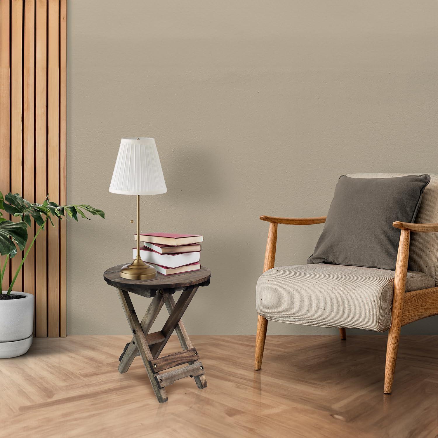 Mesa Pequeña Plegable DAXULY Redonda Nogal Juego de 2