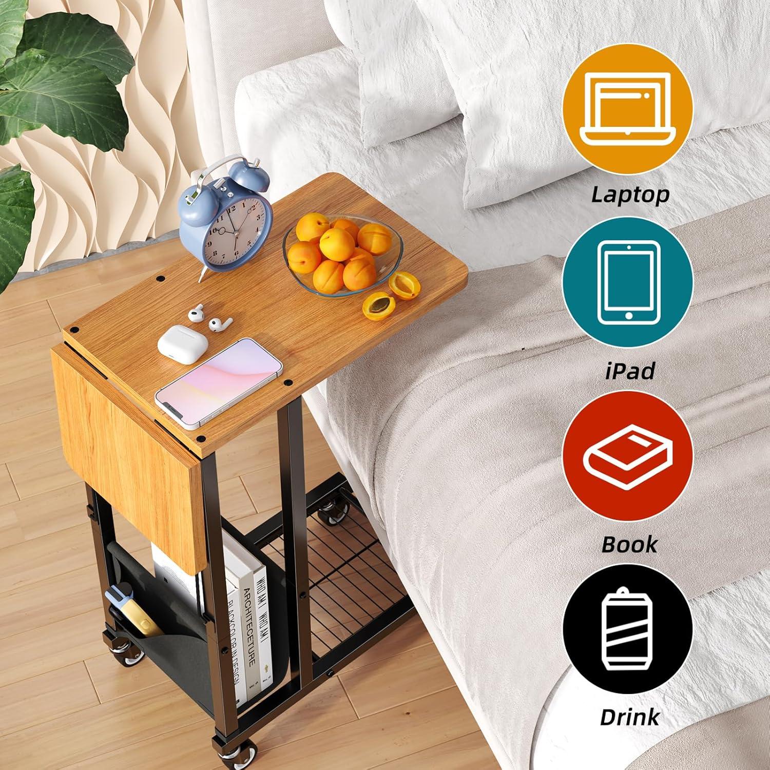 Mesa lateral plegable Simple Trending C negra con ruedas