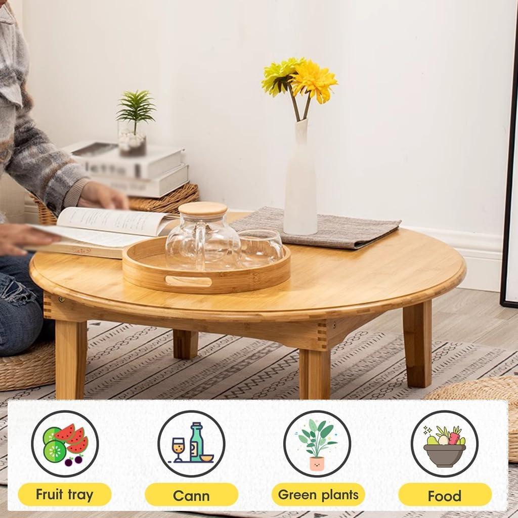 Mesa de café plegable BUSVORES redonda bambú 60 cm