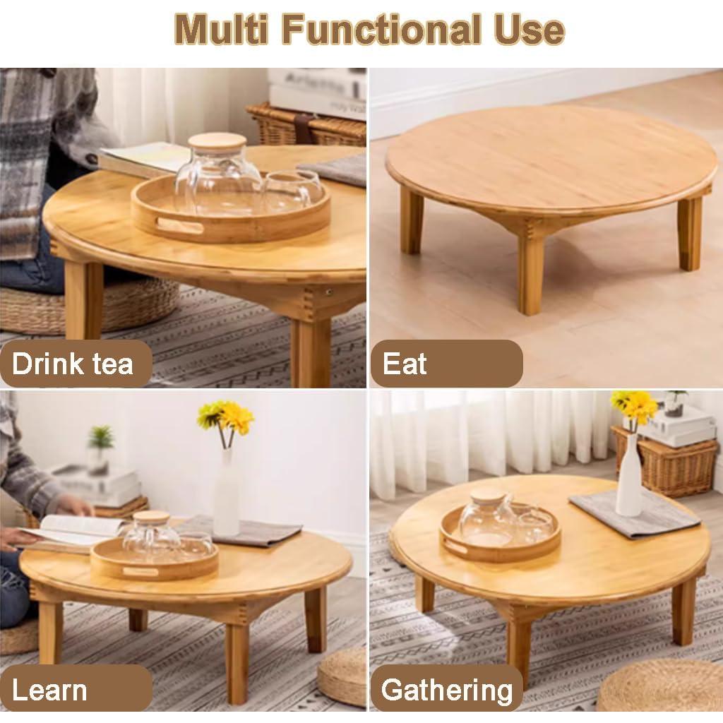 Mesa de café plegable BUSVORES redonda bambú 60 cm