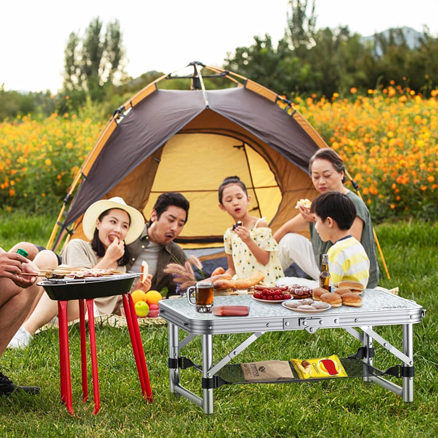 Mesa Plegable Camping Anbte 67 cm Aluminio Plata Ajustable