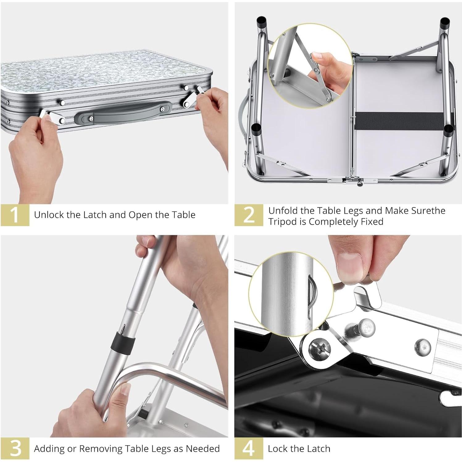 Mesa Plegable Camping Anbte 67 cm Aluminio Plata Ajustable