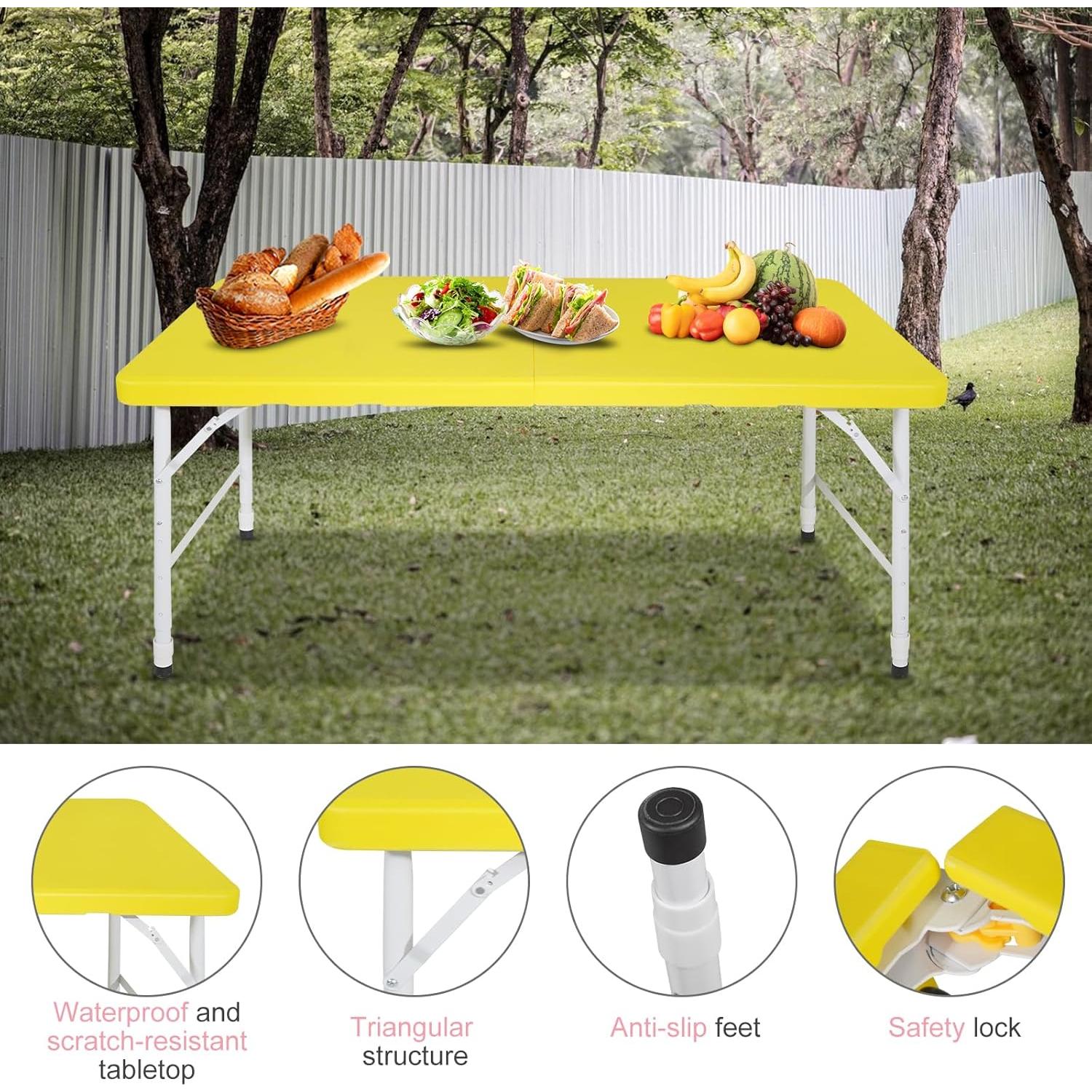 Mesa Plegable LSKSSNG 4 pies Amarilla Ajustable Interior/Exterior