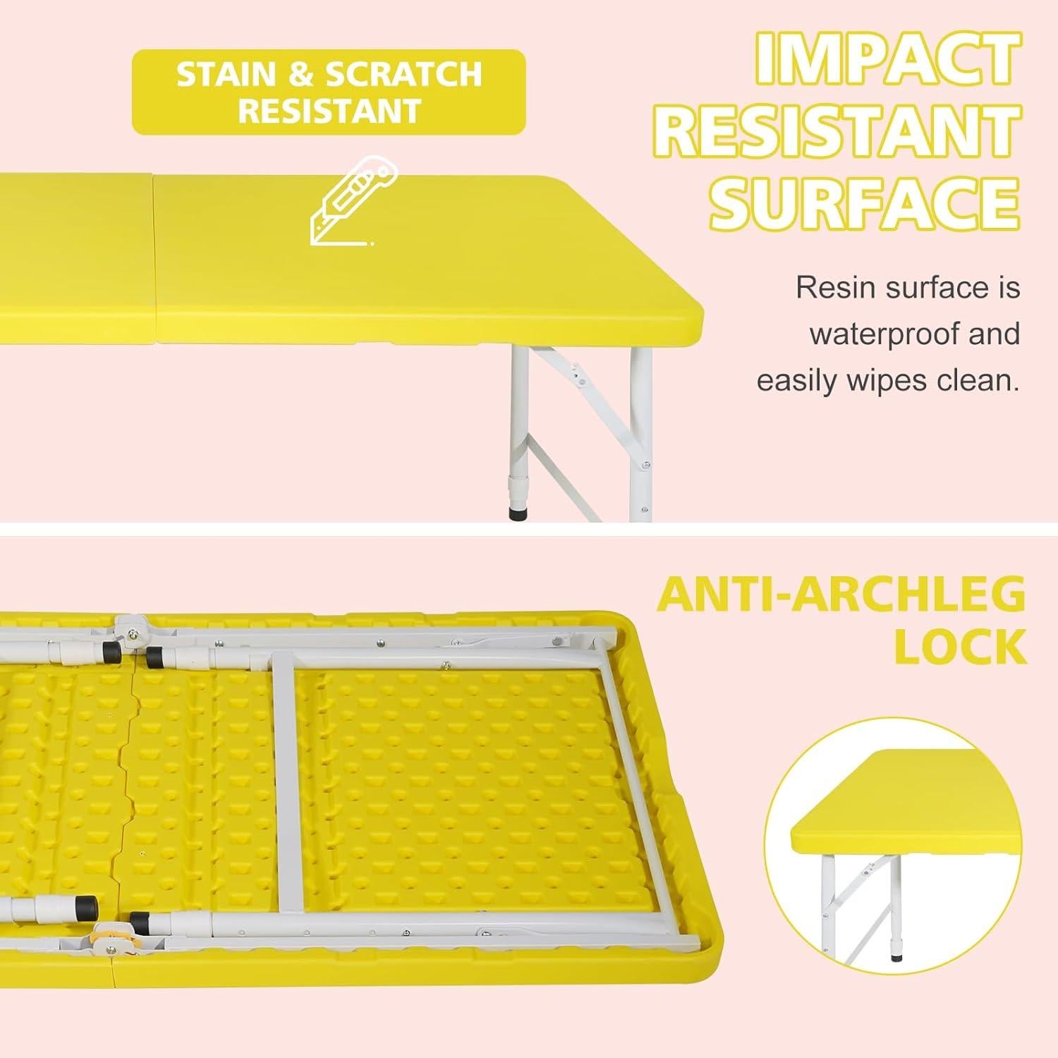 Mesa Plegable LSKSSNG 4 pies Amarilla Ajustable Interior/Exterior