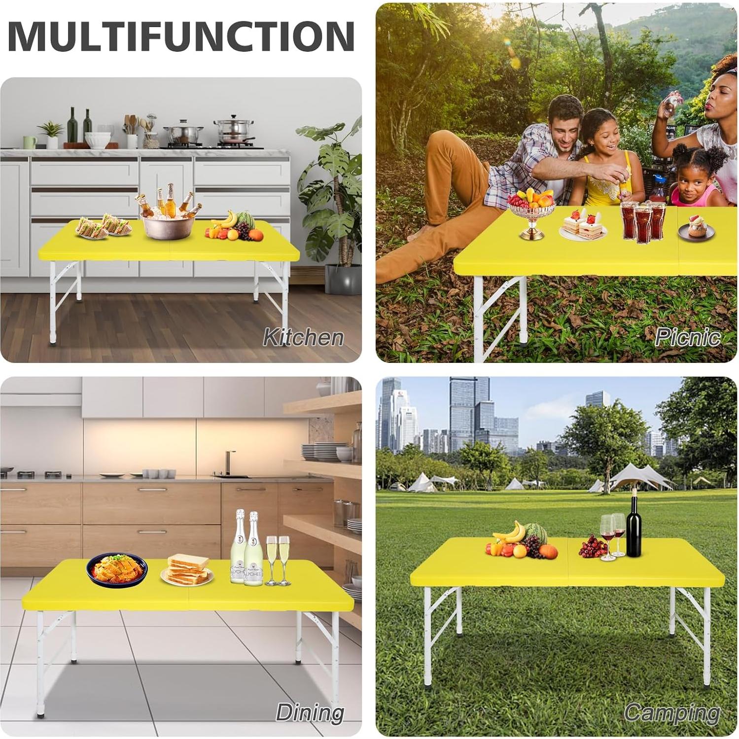Mesa Plegable LSKSSNG 4 pies Amarilla Ajustable Interior/Exterior
