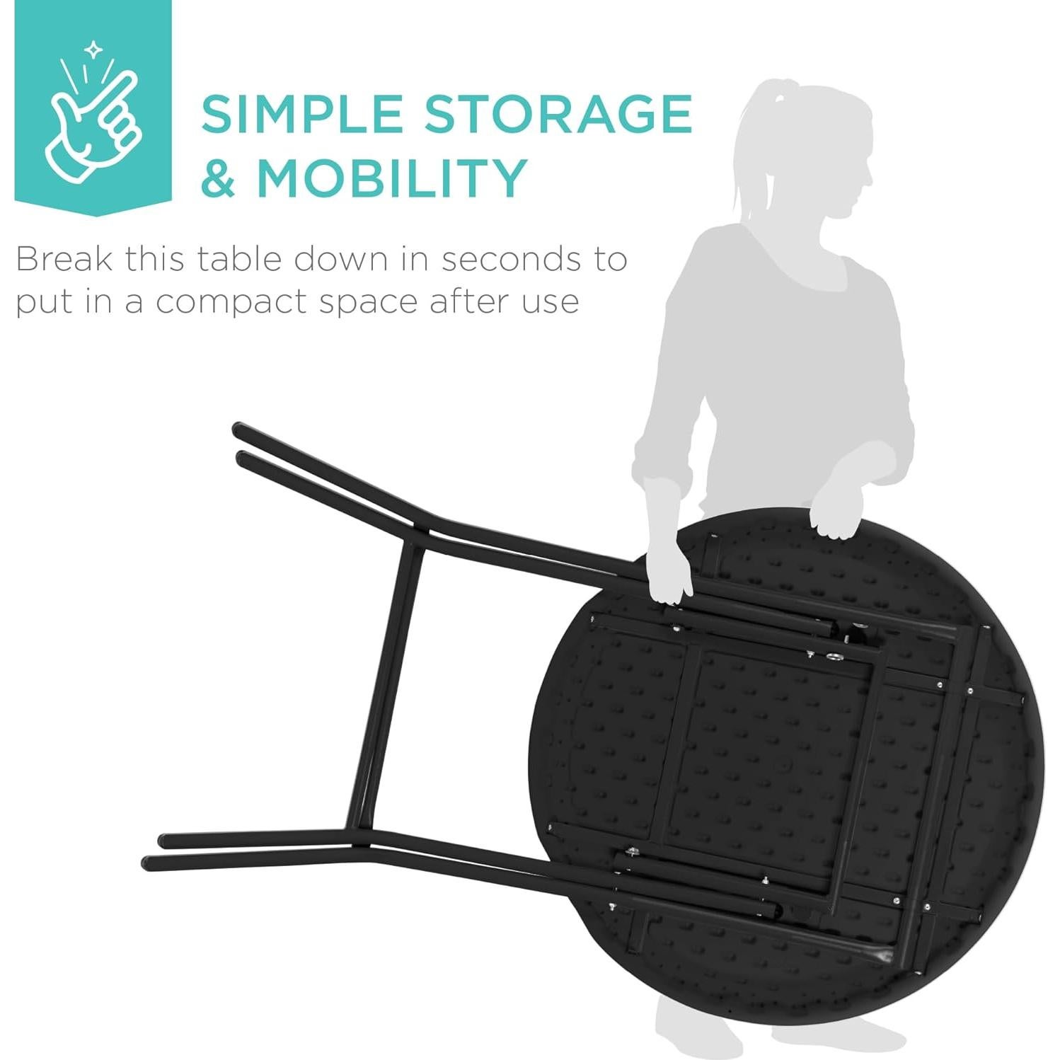 Mesa Plegable Redonda 76 cm Mejor Opción Negra 330 lbs