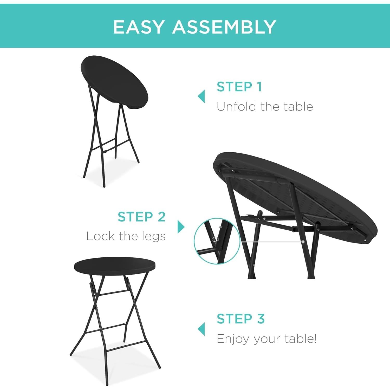 Mesa Plegable Redonda 76 cm Mejor Opción Negra 330 lbs
