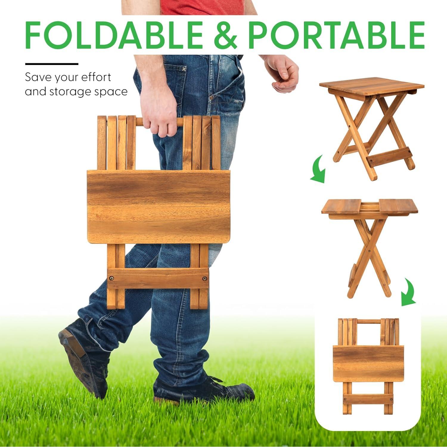 Mesa Lateral Plegable DAXULY 32.5x32.5 cm Madera Natural