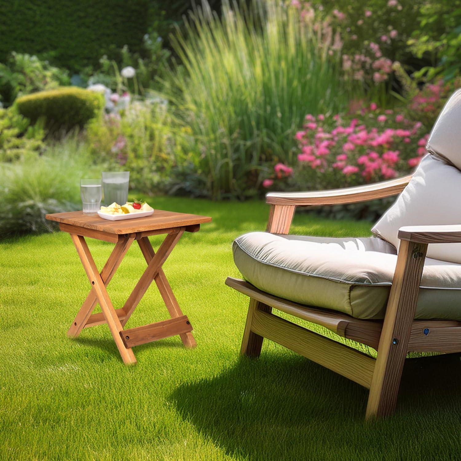 Mesa Lateral Plegable DAXULY 32.5x32.5 cm Madera Natural