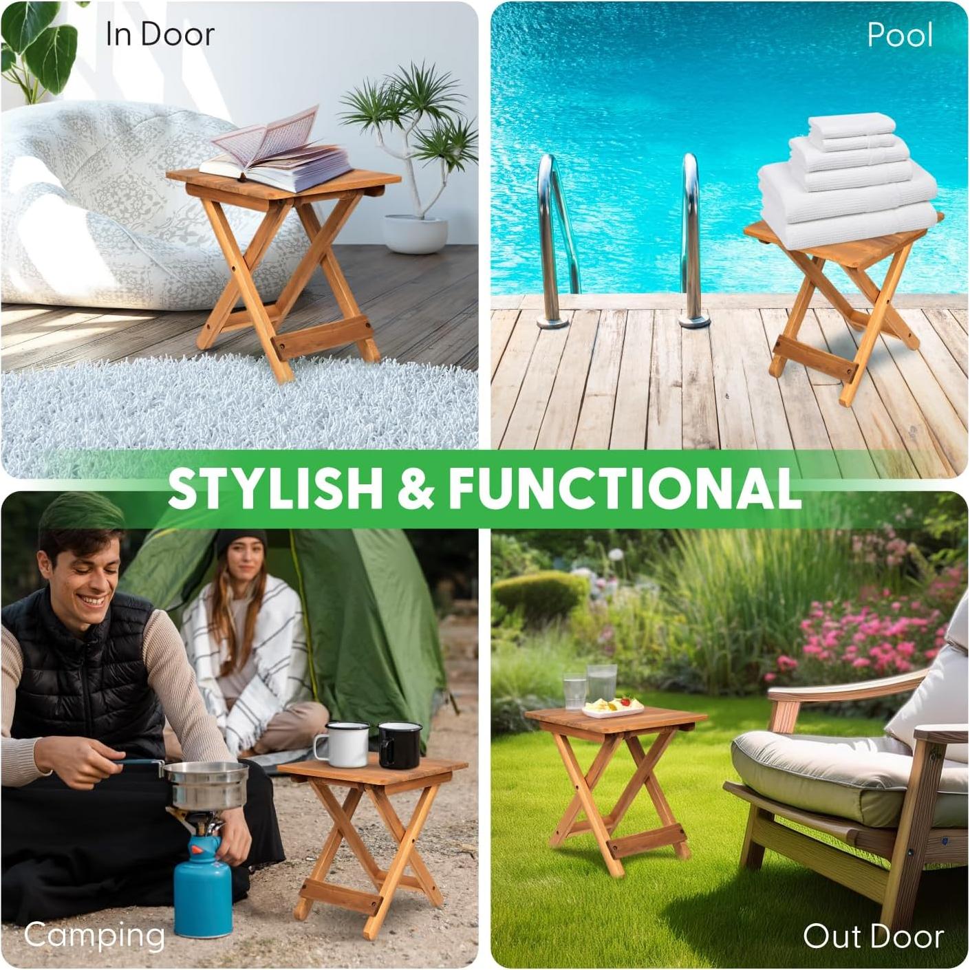 Mesa Lateral Plegable DAXULY 32.5x32.5 cm Madera Natural