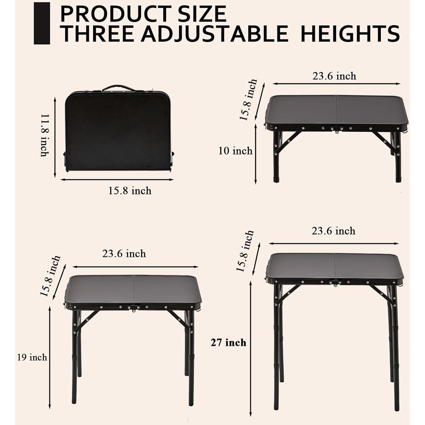 Mesa de Picnic Plegable YihuiKo Negra Mate 68.5 cm Ajustable