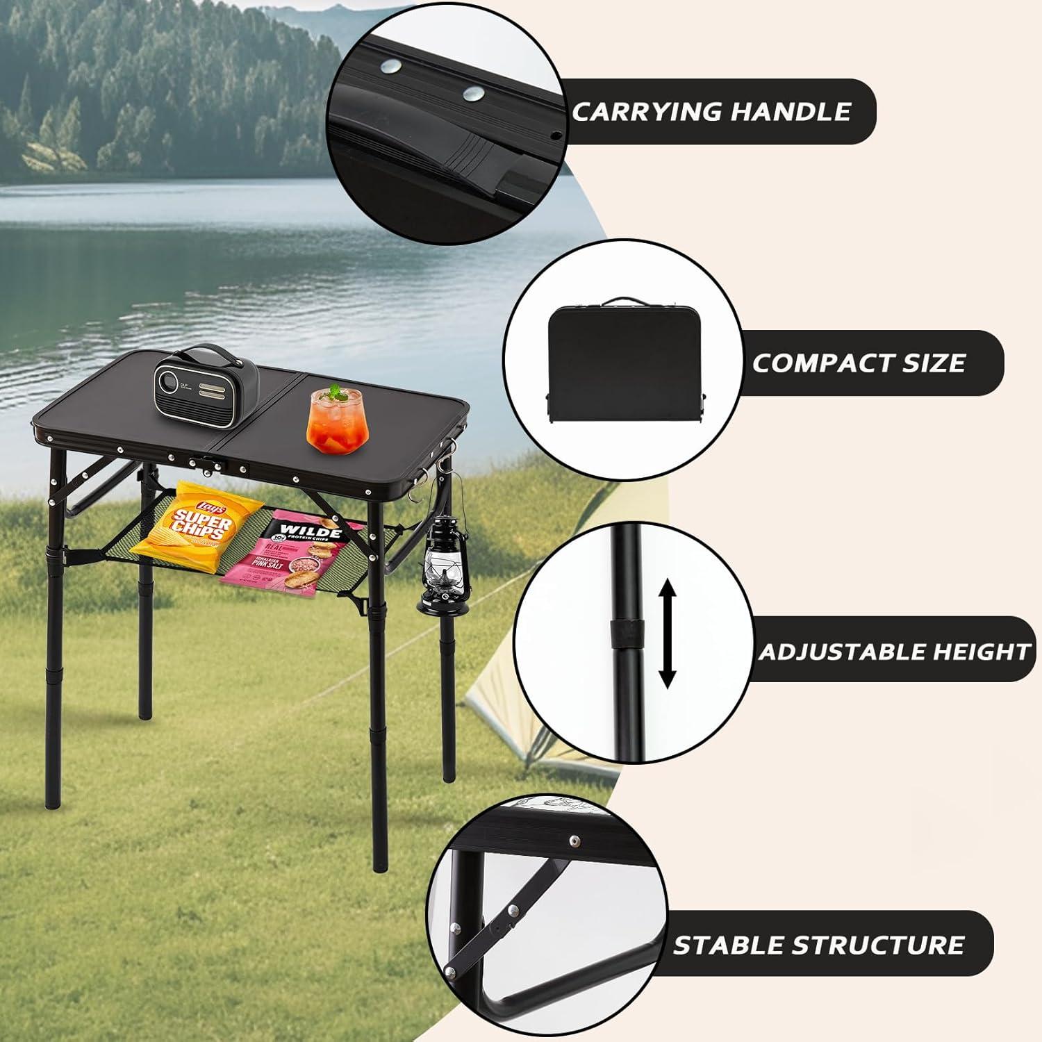 Mesa de Picnic Plegable YihuiKo Negra Mate 68.5 cm Ajustable