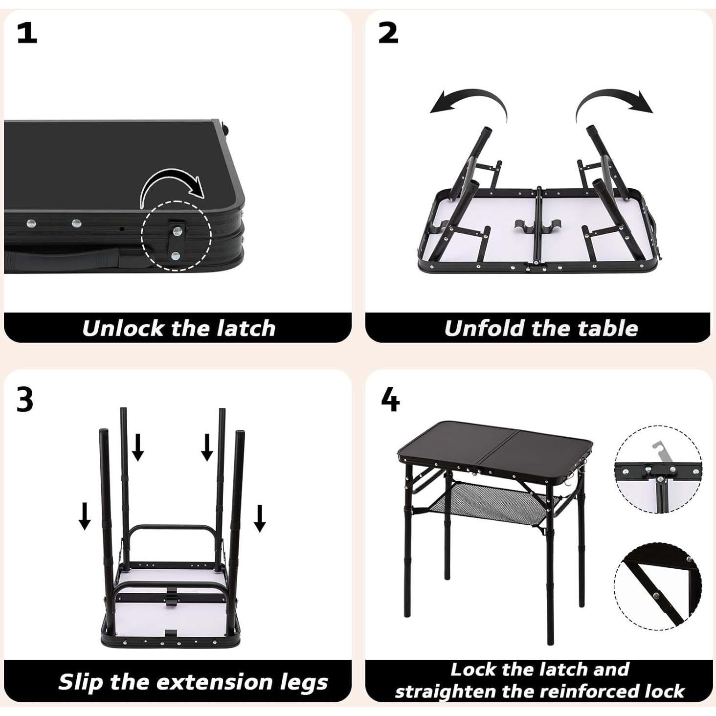 Mesa de Picnic Plegable YihuiKo Negra Mate 68.5 cm Ajustable