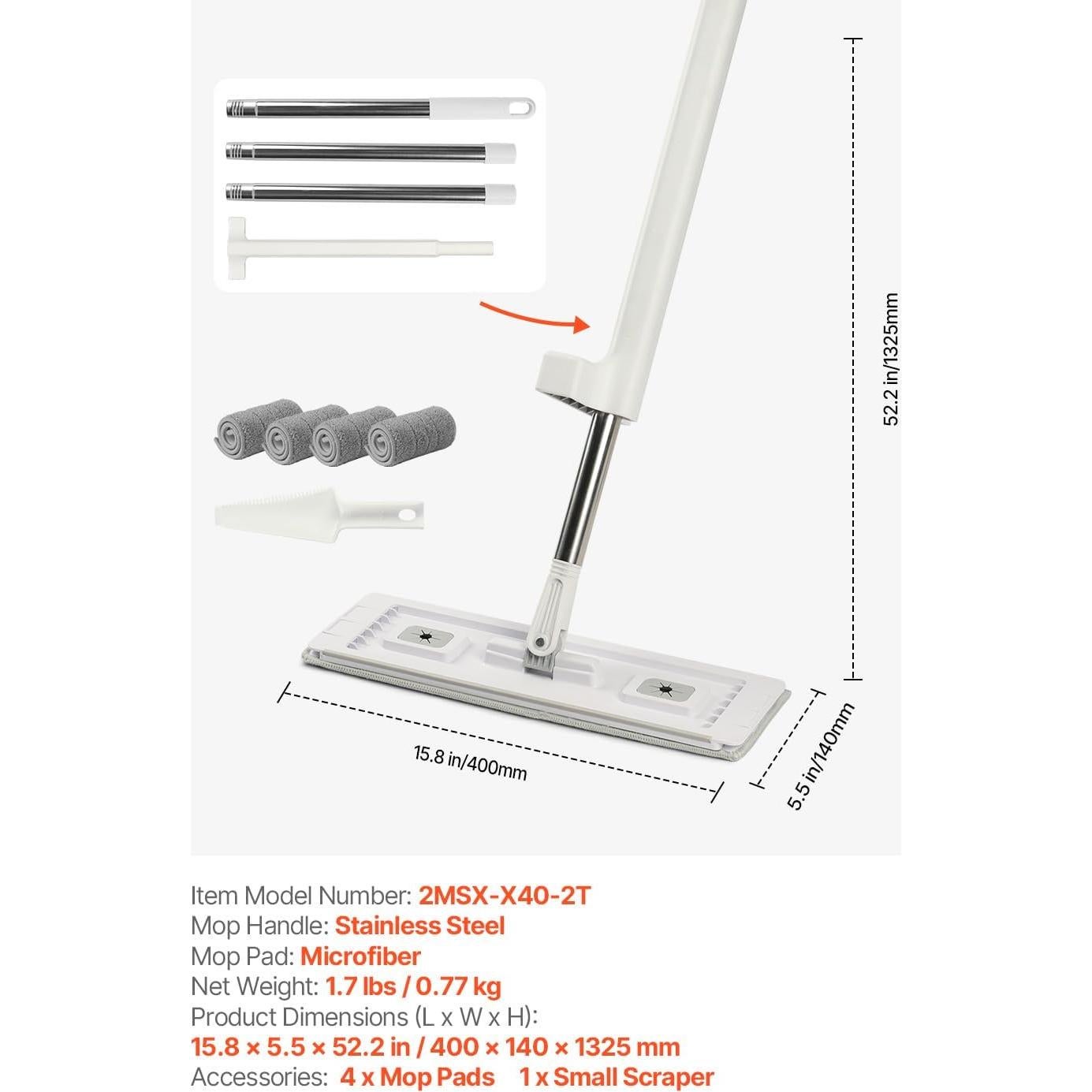 Mopa Plana VEVOR con 4 Almohadillas Reutilizables 0.92kg