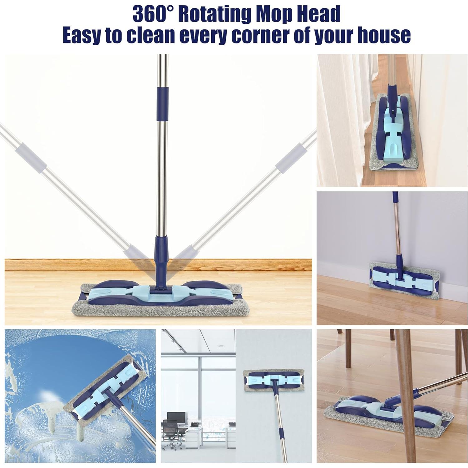 Mopa plana de microfibra MEXERRIS con 4 almohadillas