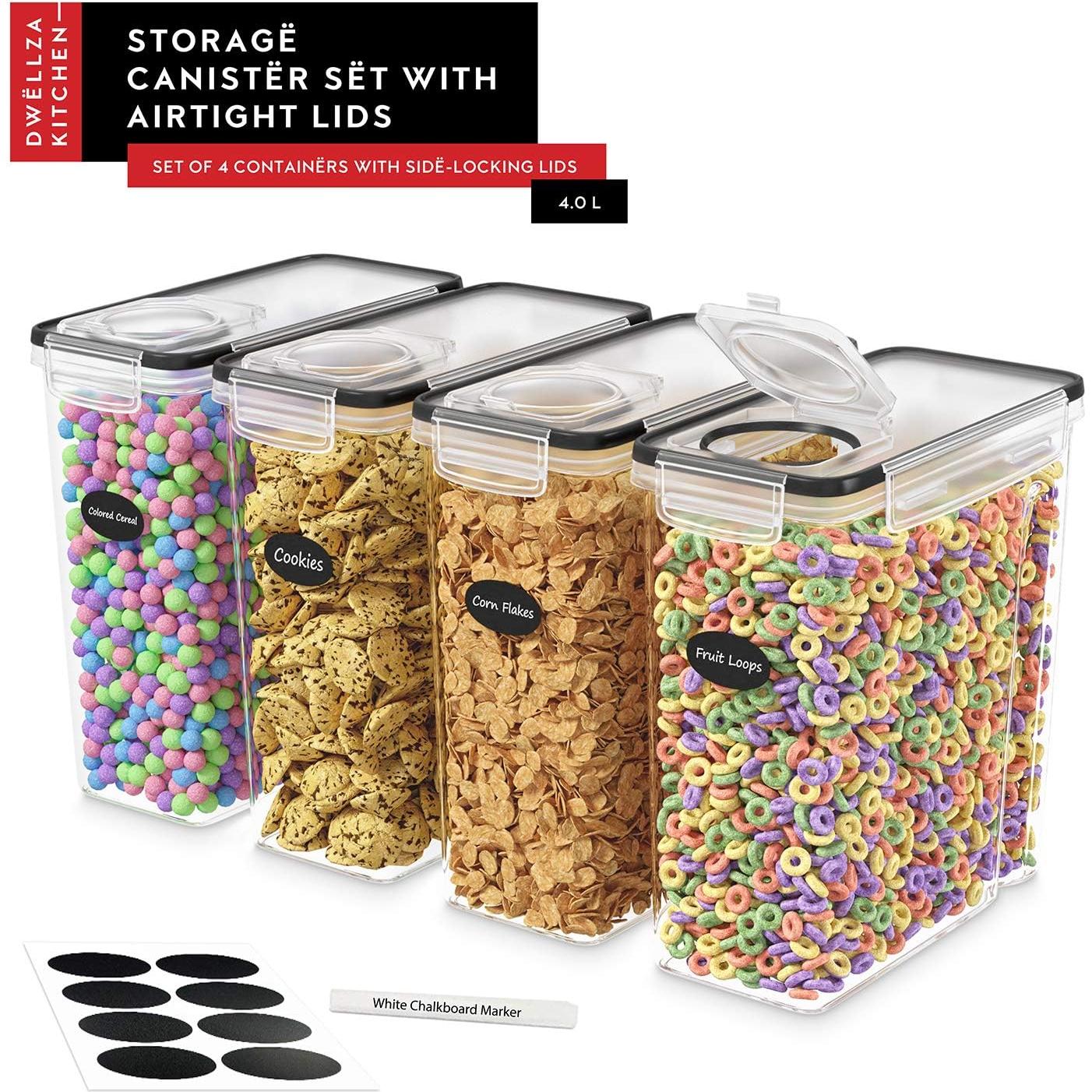 Contenedores de Cereal DWELLZA COCINA 4 Piezas 4L Herméticos