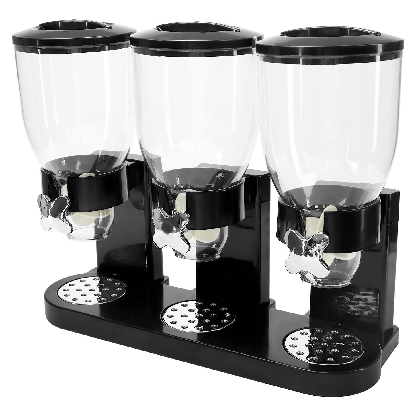 QWORK Triple Dry Food Dispenser - 2L Capacity Each, Easy Twist Mechanism, for Dry Food like Cereal, Rice, Candy, Nuts, Pet Food