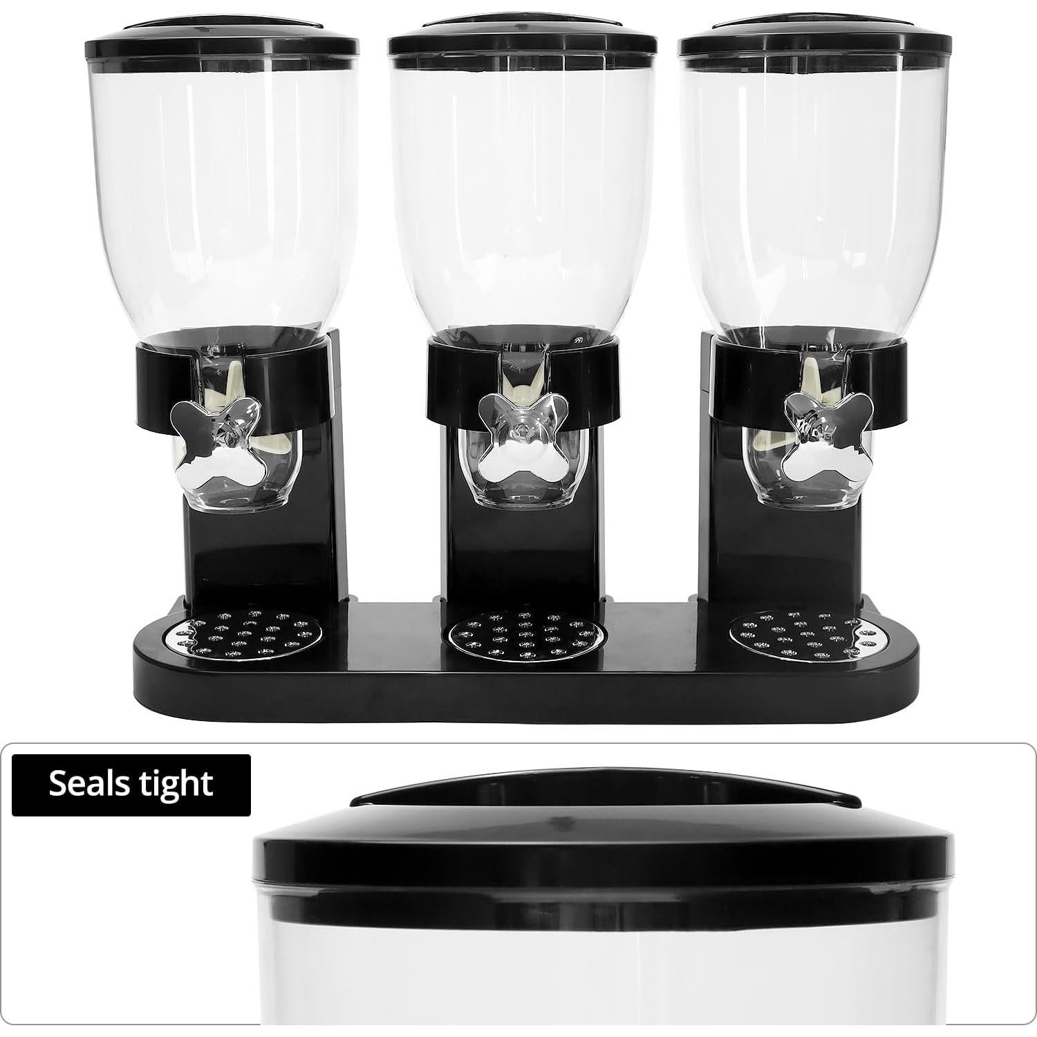 QWORK Triple Dry Food Dispenser - 2L Capacity Each, Easy Twist Mechanism, for Dry Food like Cereal, Rice, Candy, Nuts, Pet Food