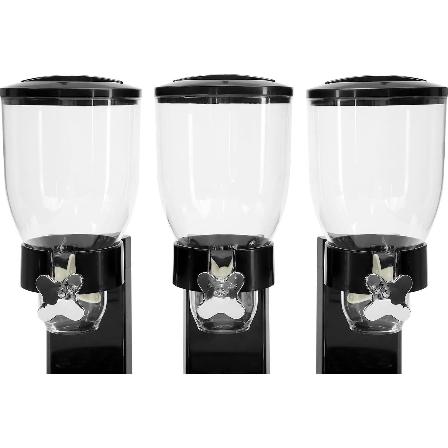 QWORK Triple Dry Food Dispenser - 2L Capacity Each, Easy Twist Mechanism, for Dry Food like Cereal, Rice, Candy, Nuts, Pet Food