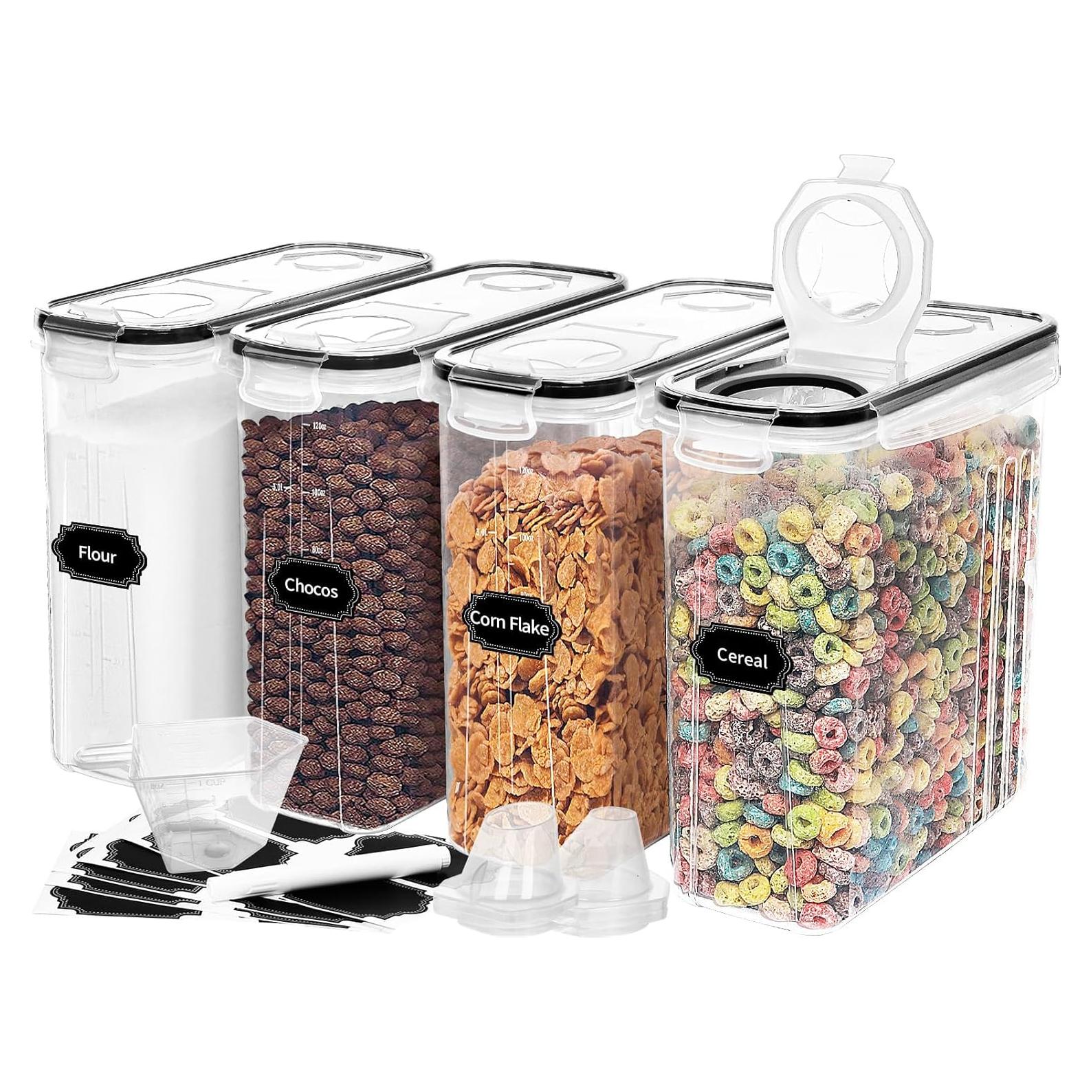 Contenedores de Cereal Skroam 4PCS 4L Herméticos con Etiquetas