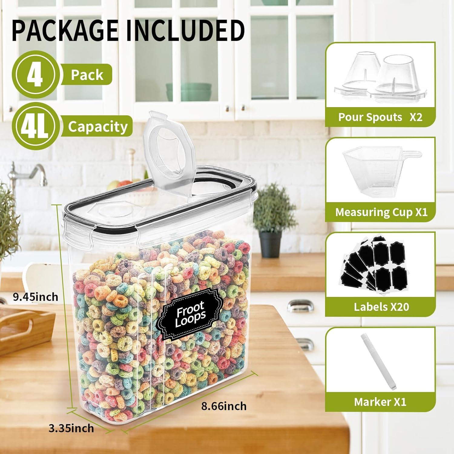Contenedores de Cereal Skroam 4PCS 4L Herméticos con Etiquetas