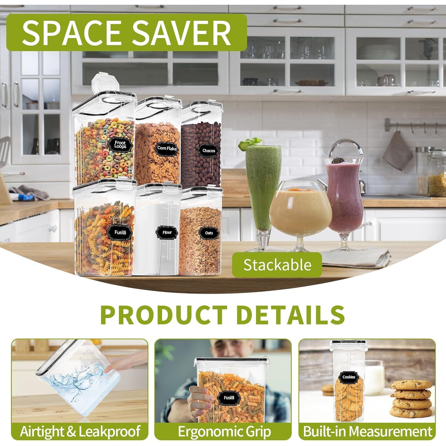 Contenedores de Cereal Skroam 4PCS 4L Herméticos con Etiquetas