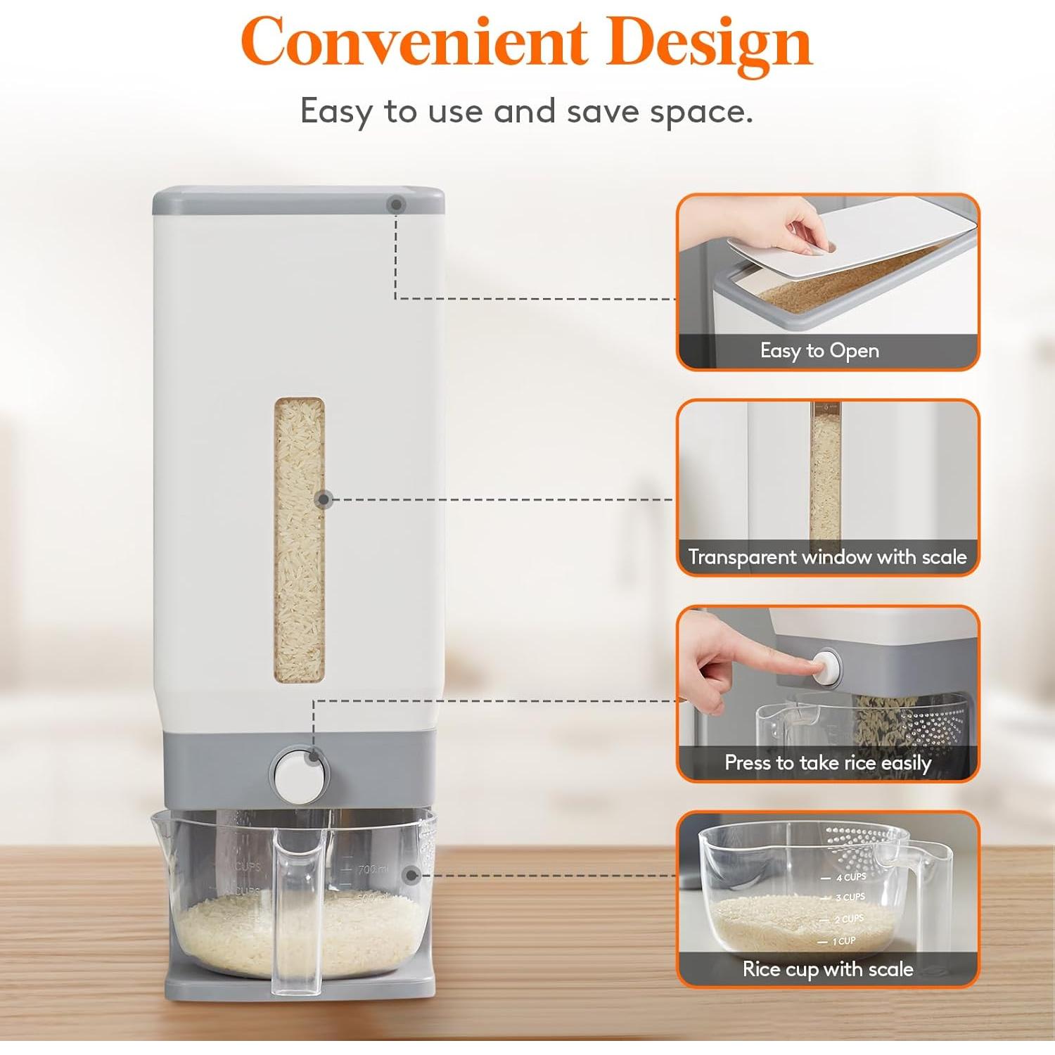 Dispensador de Arroz Lifewit 11.3 kg, Contenedor Sellado