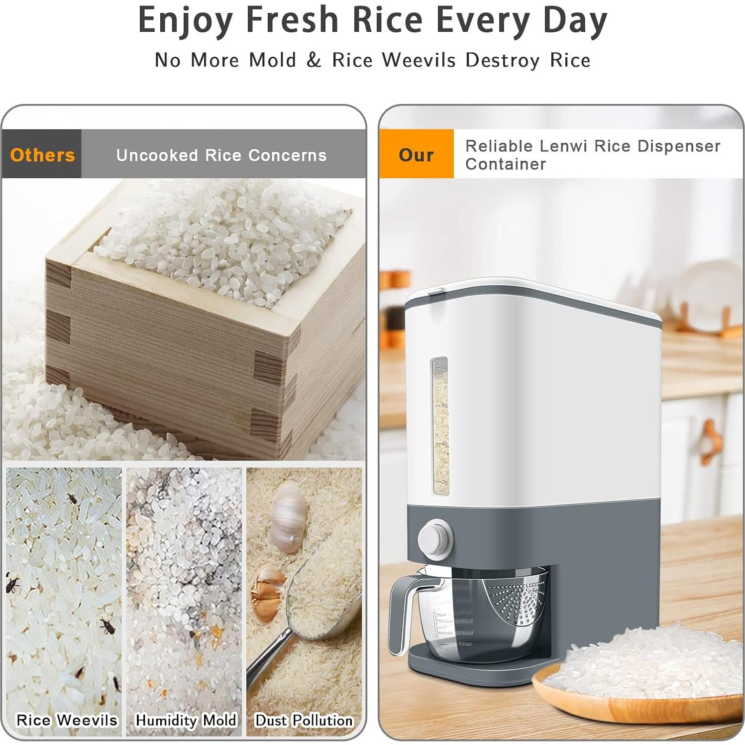Dispensador de arroz Lenwi 9,98-11,34 kg con taza medidora