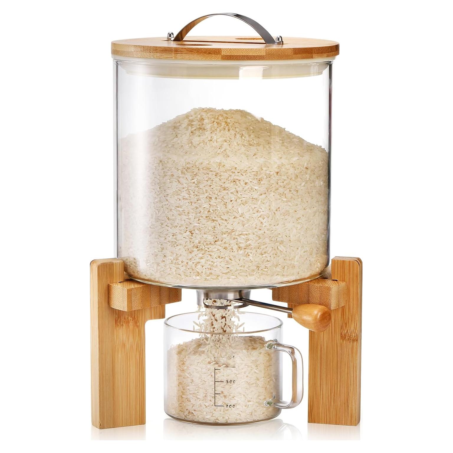 Dispensador de arroz de vidrio 5L Tlence con soporte de bambú