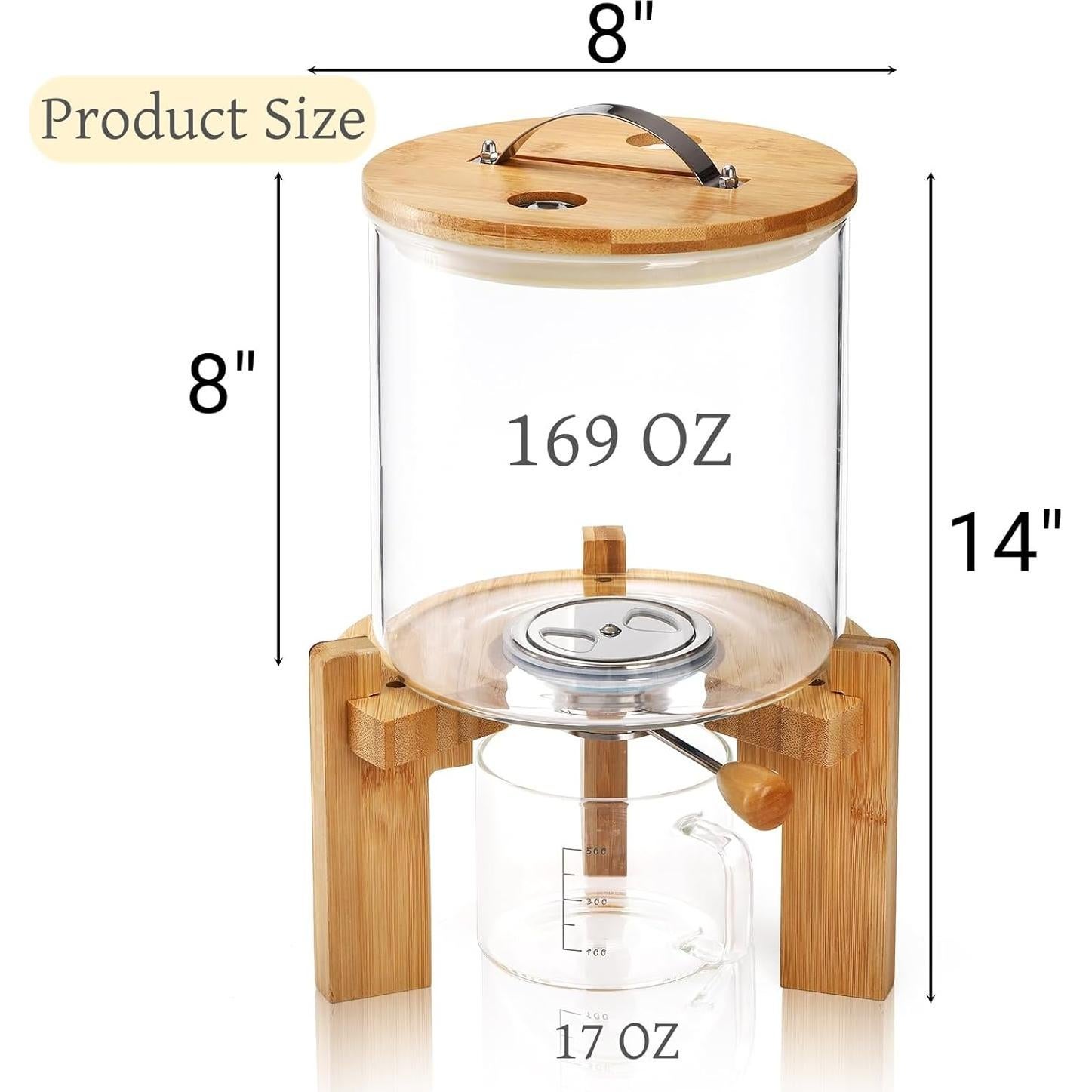 Dispensador de arroz de vidrio 5L Tlence con soporte de bambú