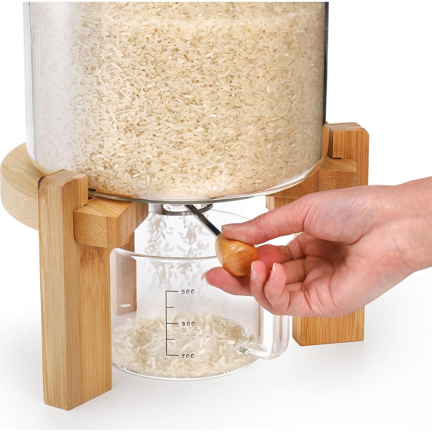 Dispensador de arroz de vidrio 5L Tlence con soporte de bambú