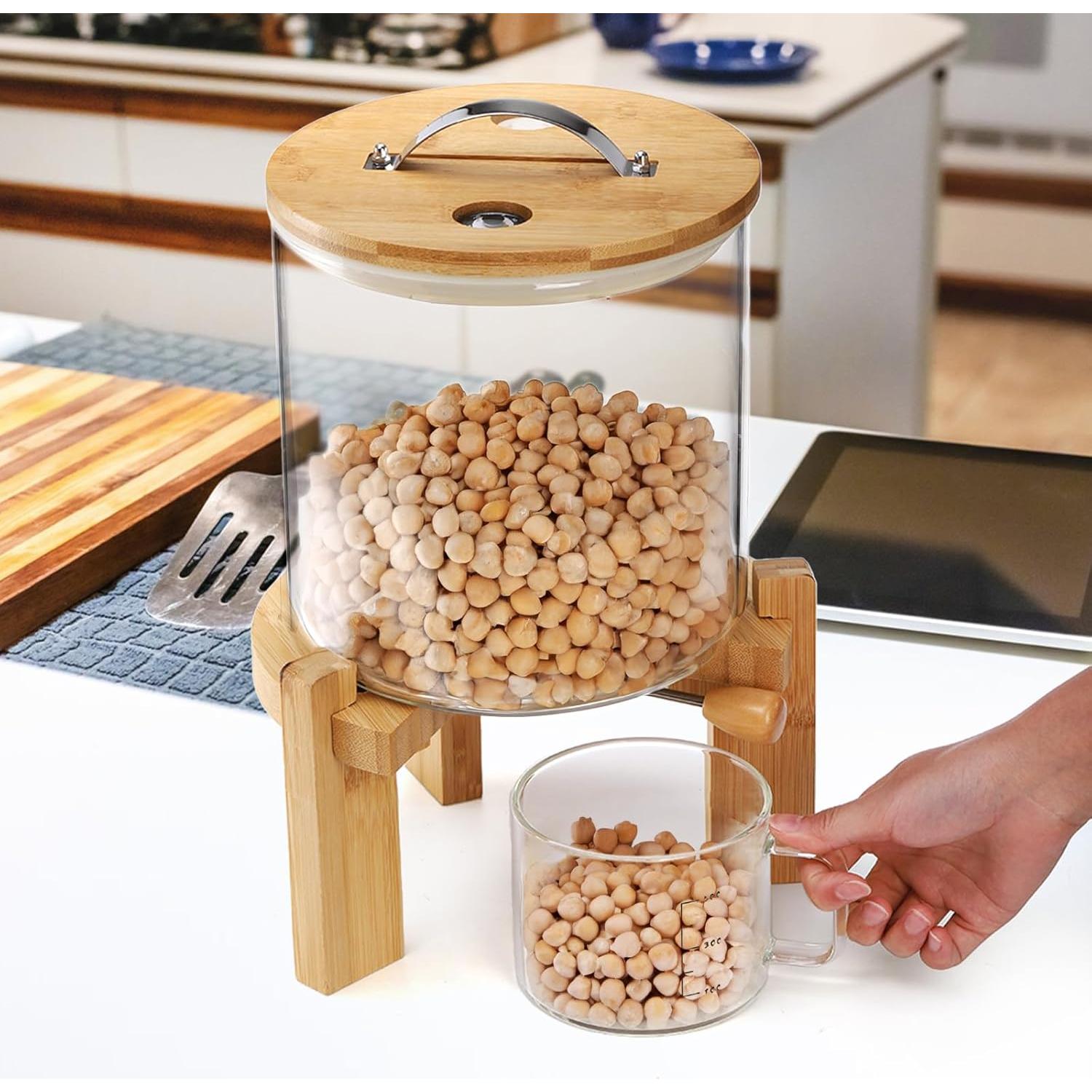 Dispensador de arroz de vidrio 5L Tlence con soporte de bambú