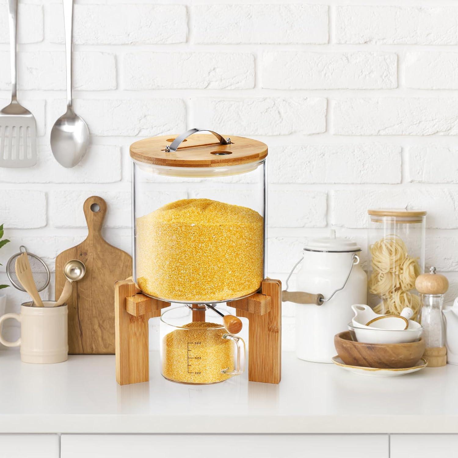 Dispensador de arroz de vidrio 5L Tlence con soporte de bambú
