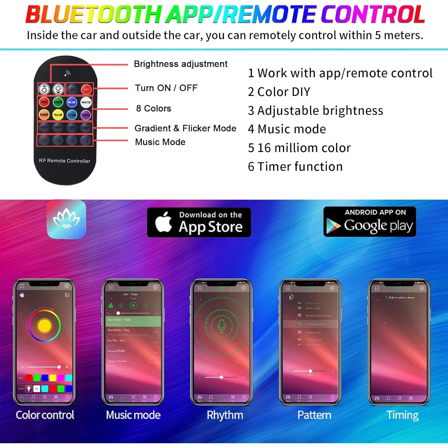 Luces LED RGB para coche WEBUPAR 6 en 1 con control APP