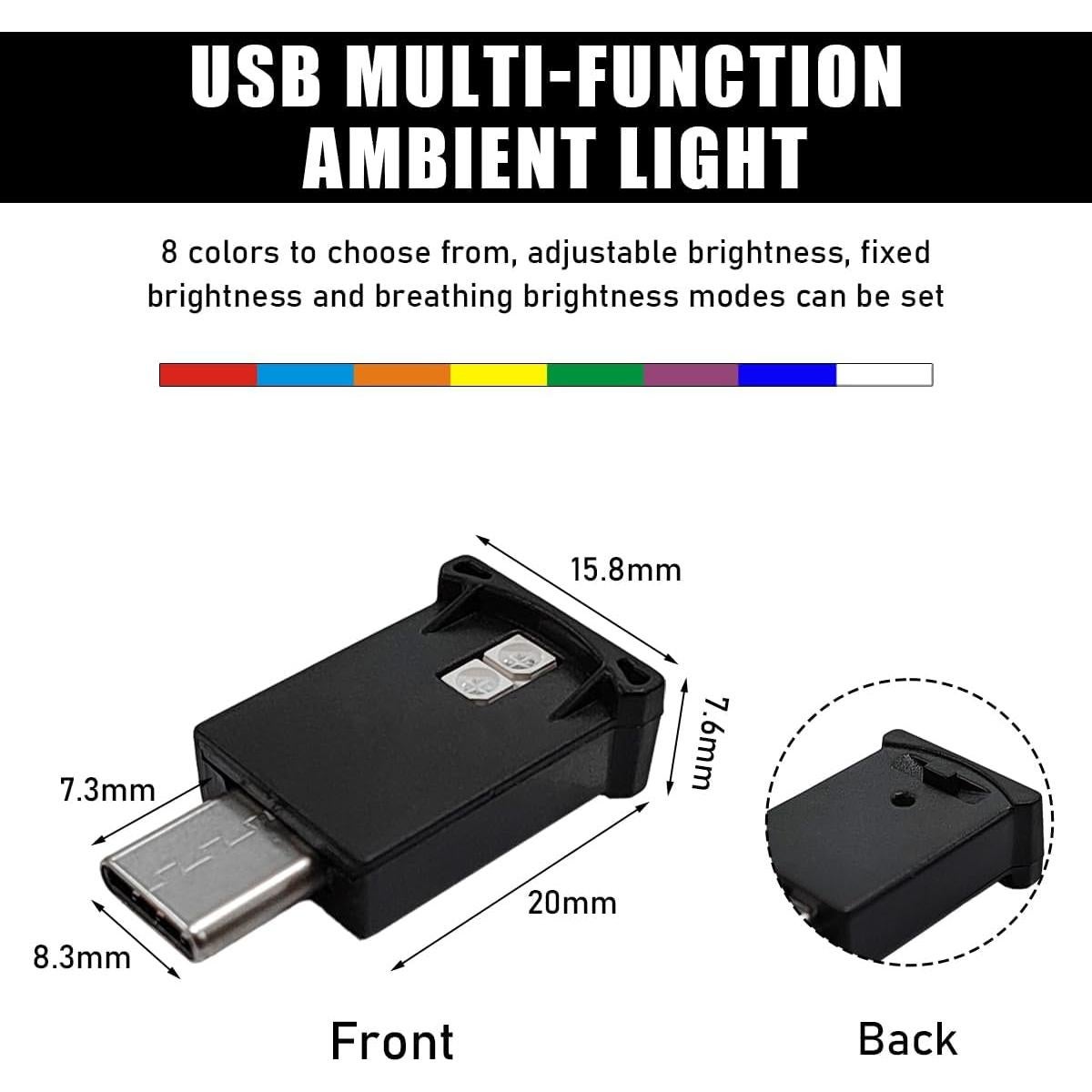 Luz Ambiental LED USB Tipo C Povtii, 8 Colores, Brillo Ajustable
