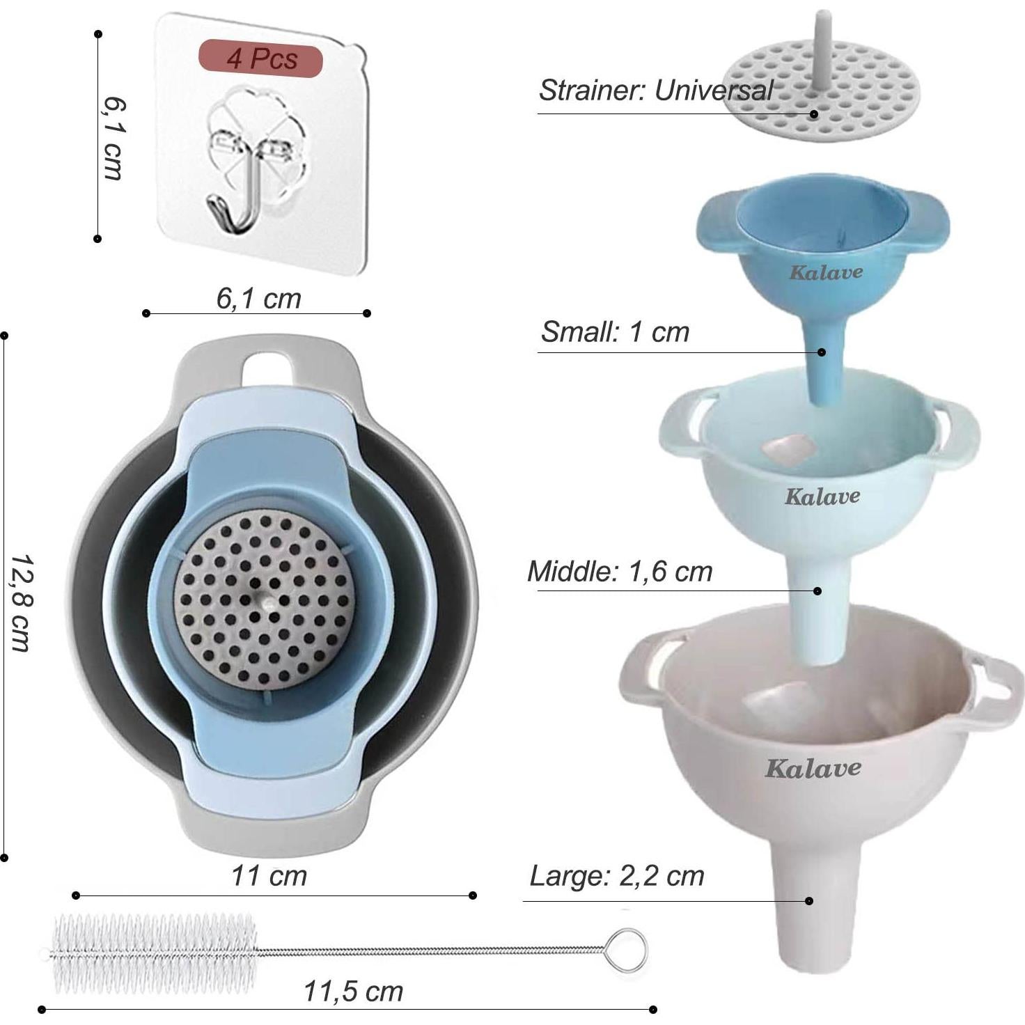 Juego de 4 Embudos de Grado Alimenticio Kalave