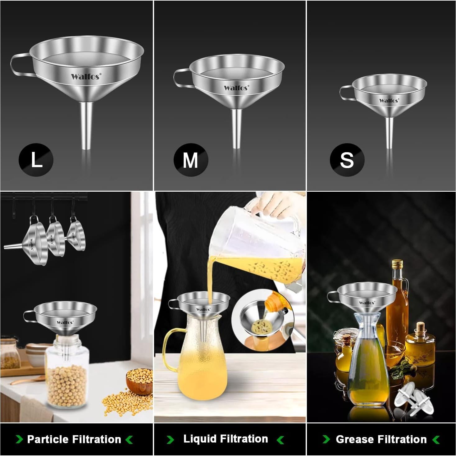 Juego de 3 Embudos de Acero Inoxidable Walfos 14.4 cm