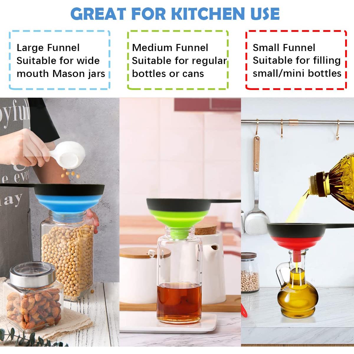 Set de Embudos de Silicona HAWOWZ - 3 Tamaños para Cocina