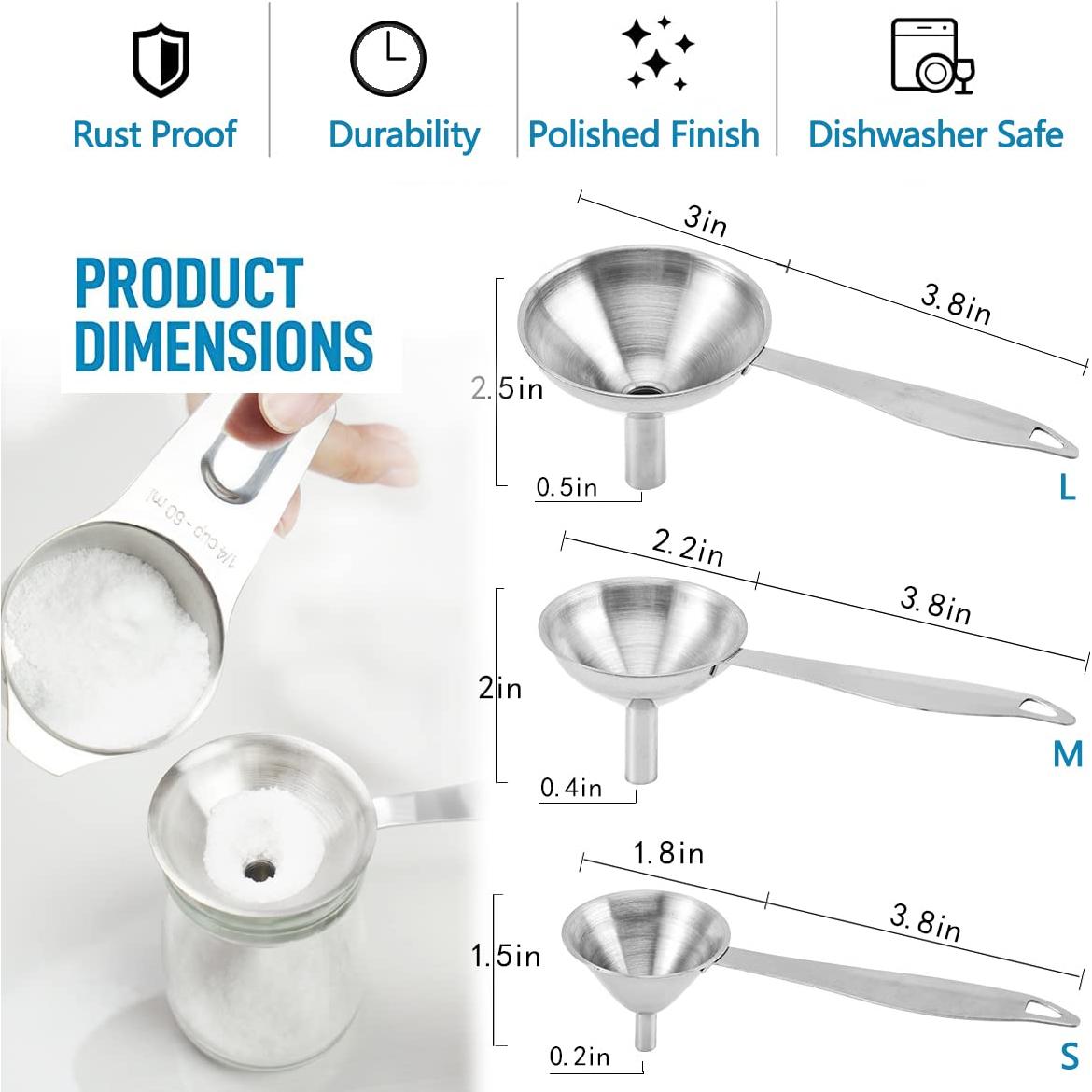 Set de 3 Embudos de Acero Inoxidable BLIGKO para Cocina