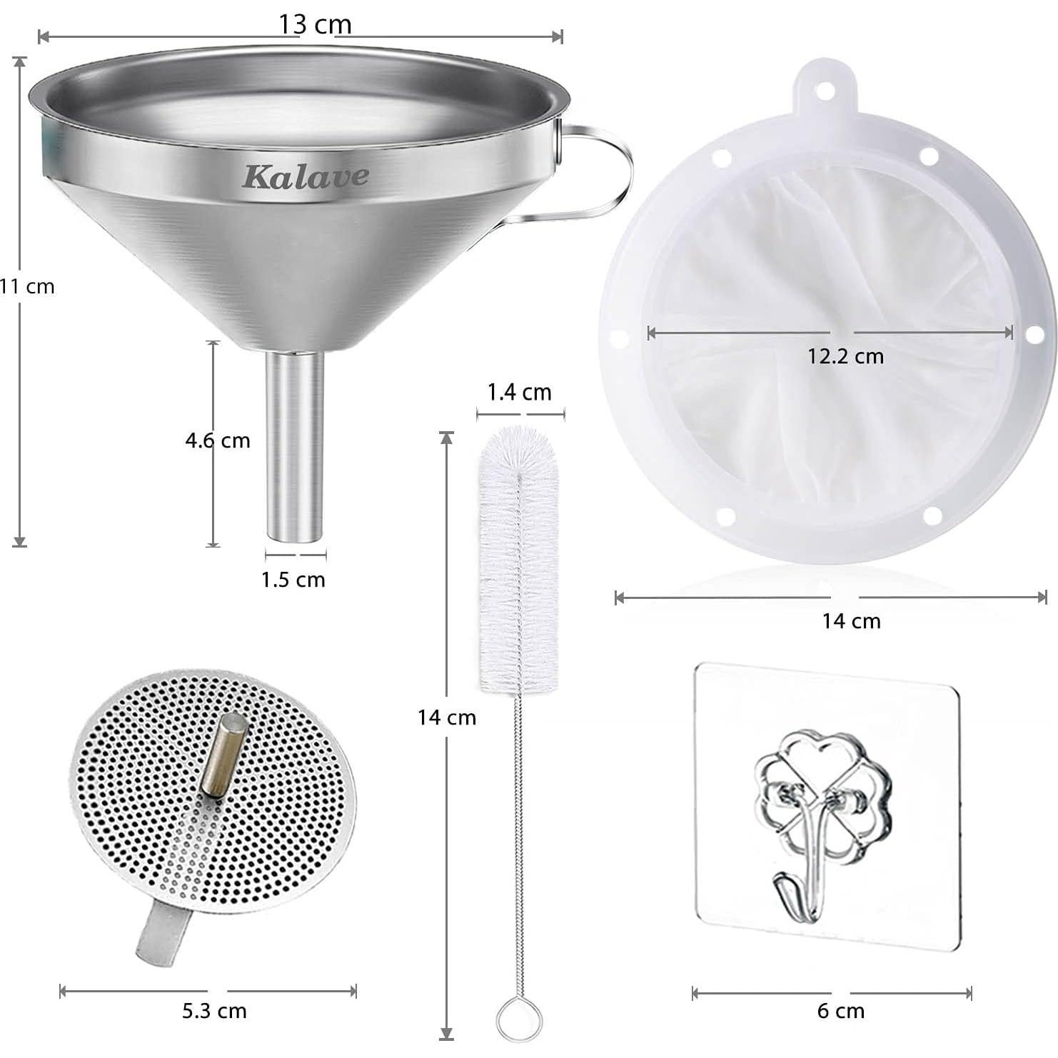 Embudo de Acero Inoxidable Kalave 13 cm con Filtro 200 mallas