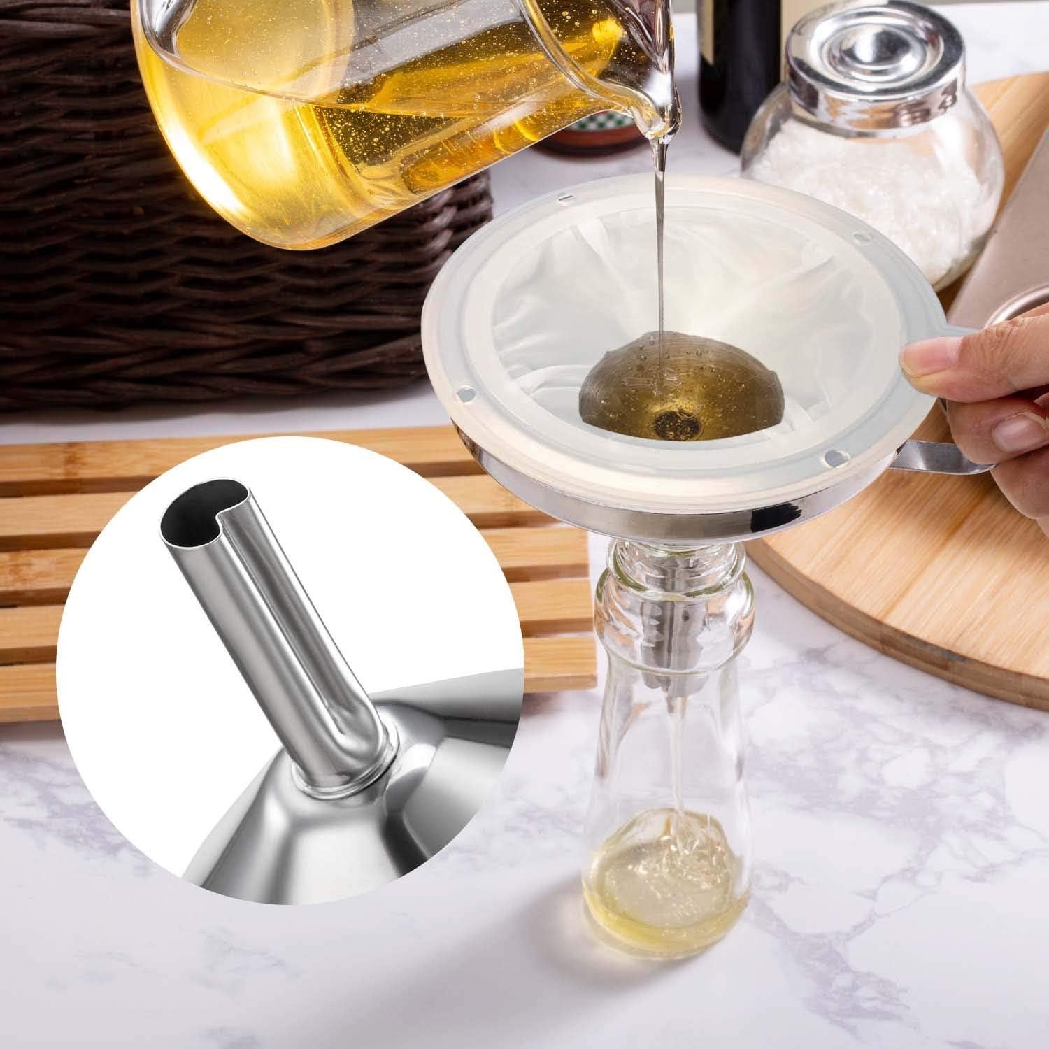 Embudo de Acero Inoxidable Kalave 13 cm con Filtro 200 mallas