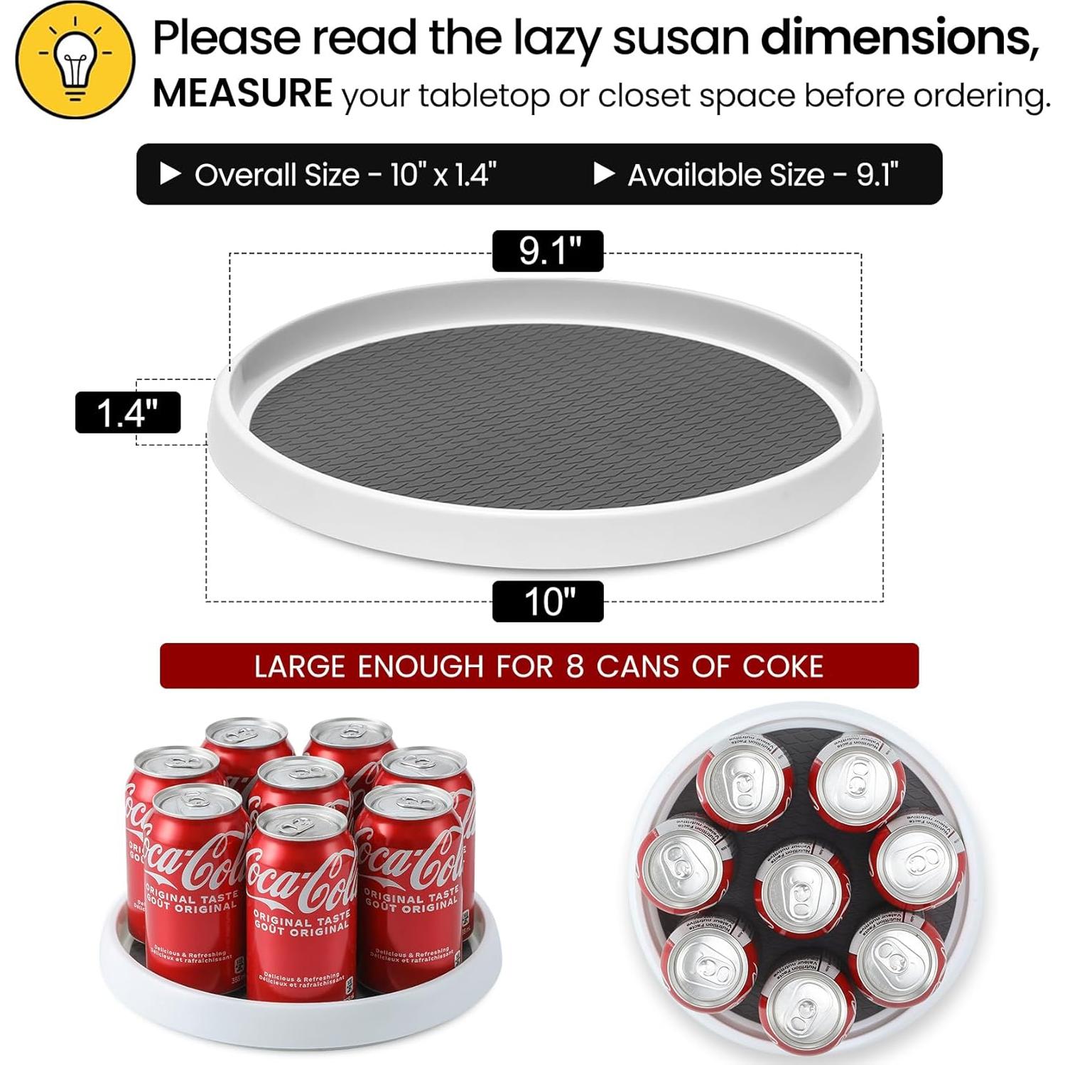 Juego de 4 organizadores Lazy Susan 25,4 cm antideslizantes