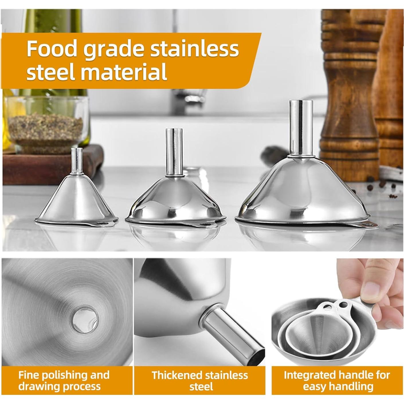 Set de 3 Embudos de Acero Inoxidable Leooccye para Cocina