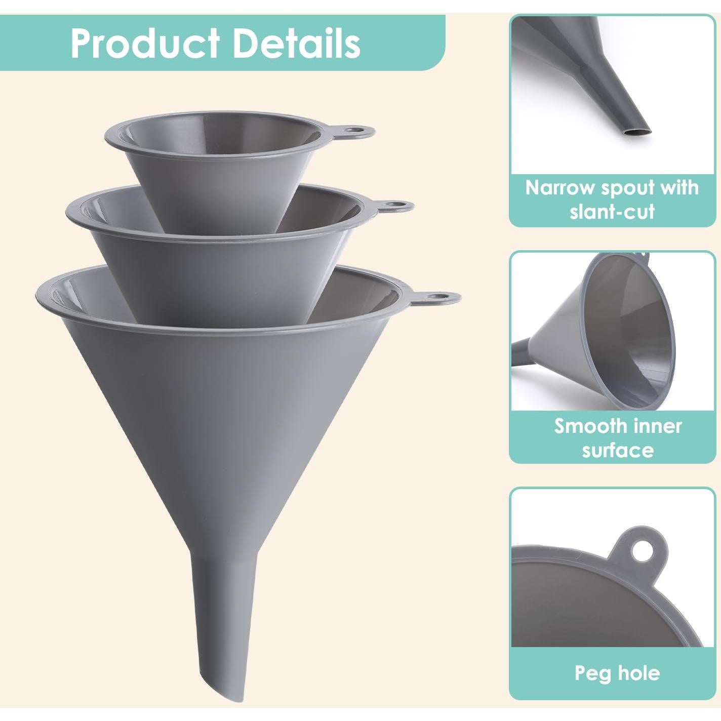 Juego de 3 embudos de cocina Babelshar de plástico grado alimenticio