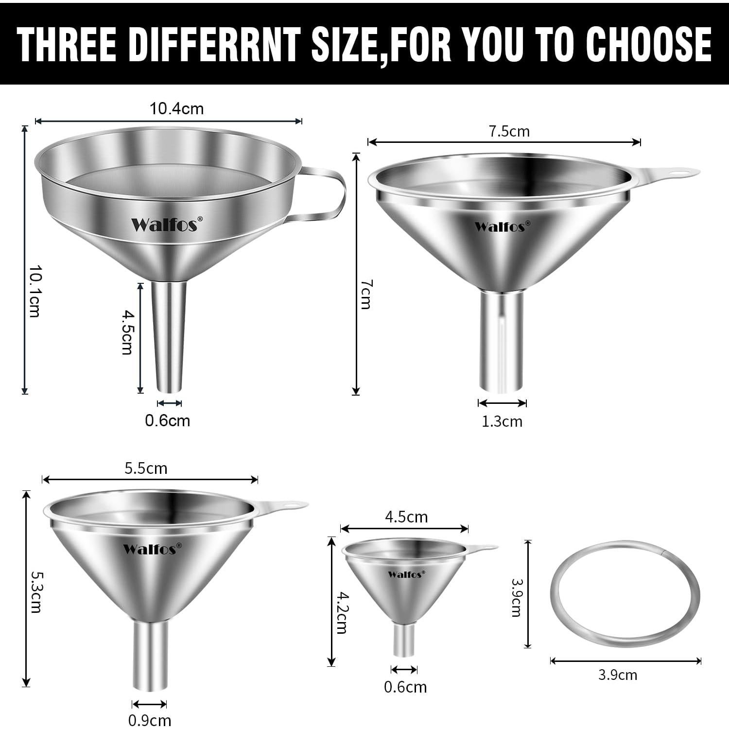 Embudo de Acero Inoxidable Walfos 4 Piezas 10.4cm 7.5cm 5.5cm 4.5cm