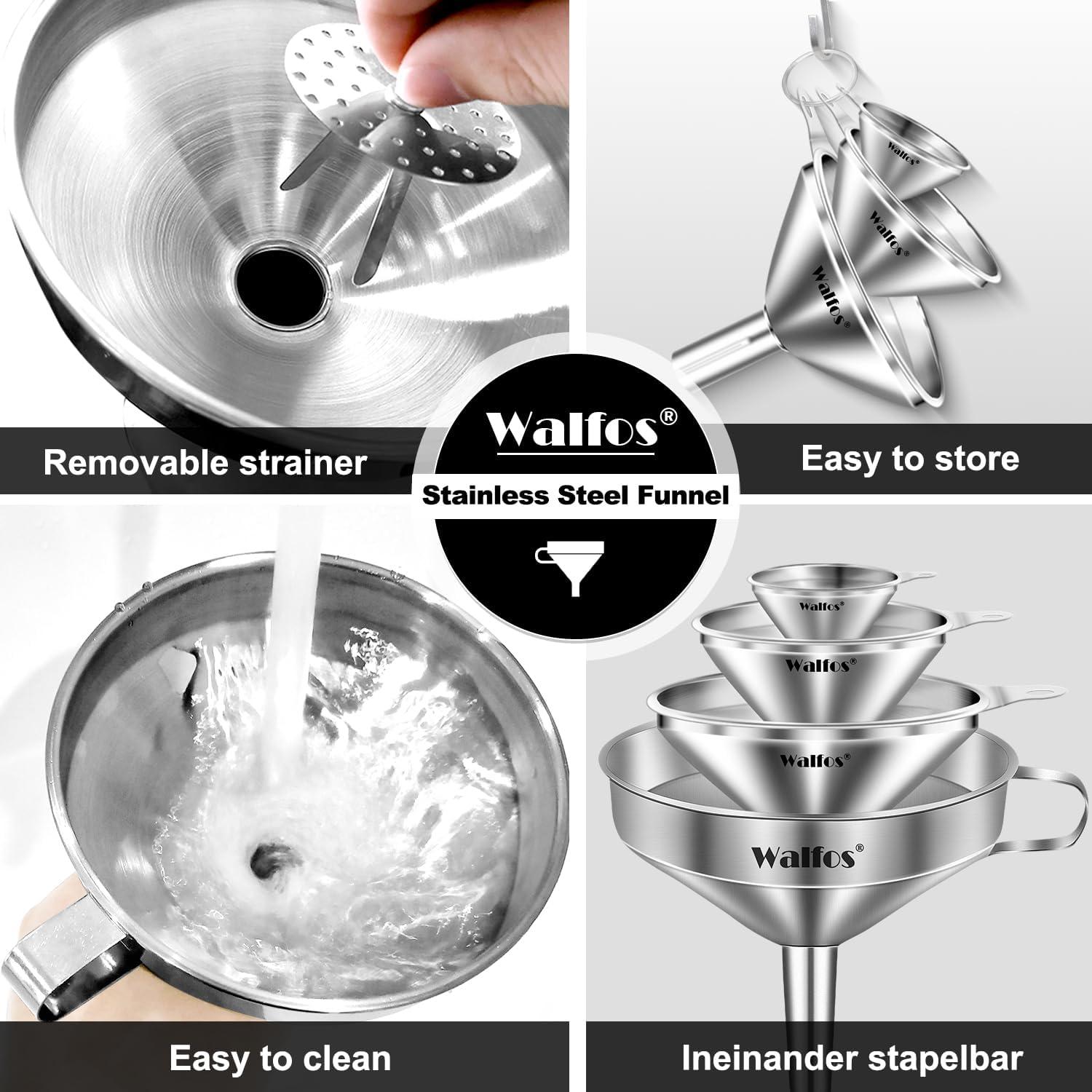 Embudo de Acero Inoxidable Walfos 4 Piezas 10.4cm 7.5cm 5.5cm 4.5cm