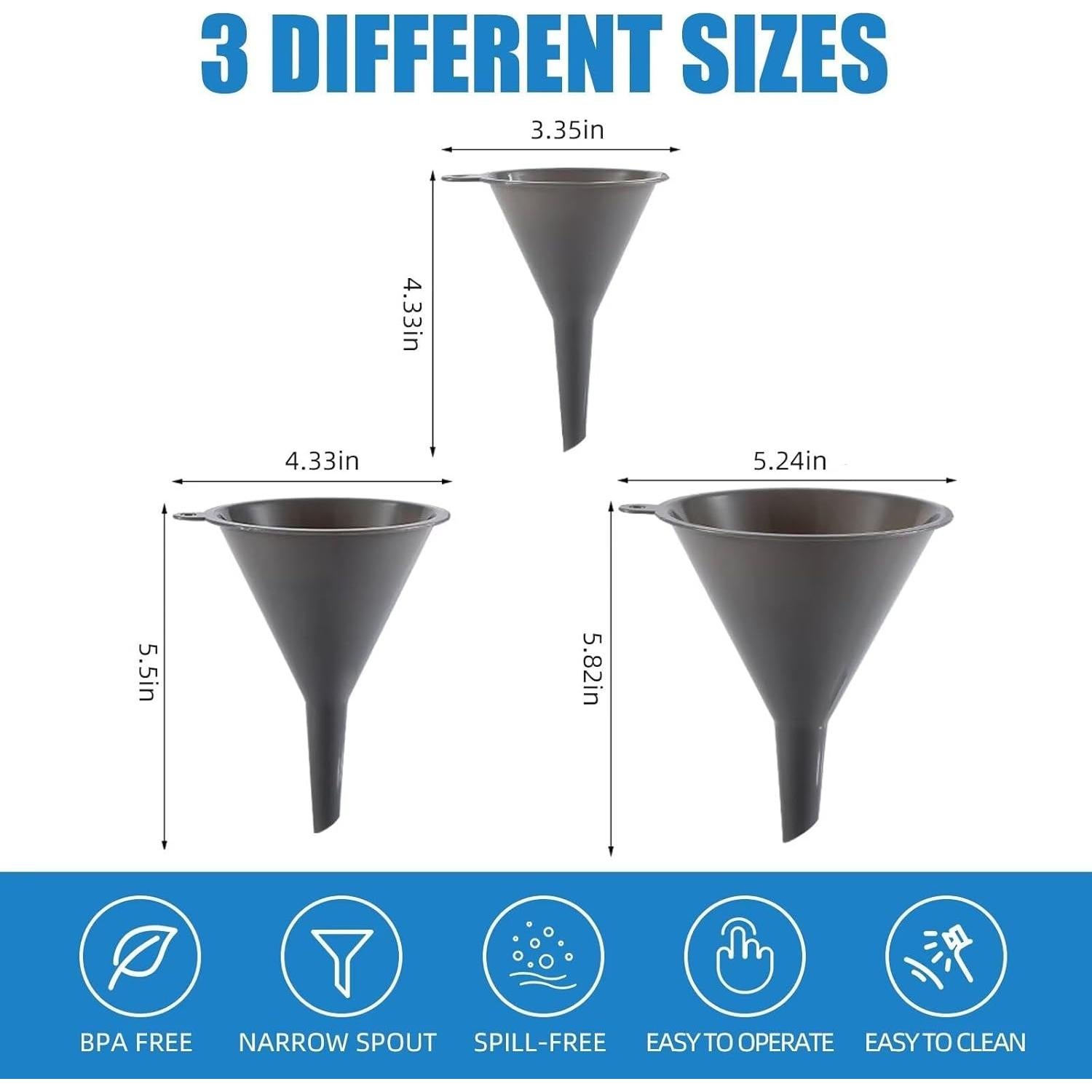 Juego de 3 embudos de cocina DolphinSmile - Plástico duradero