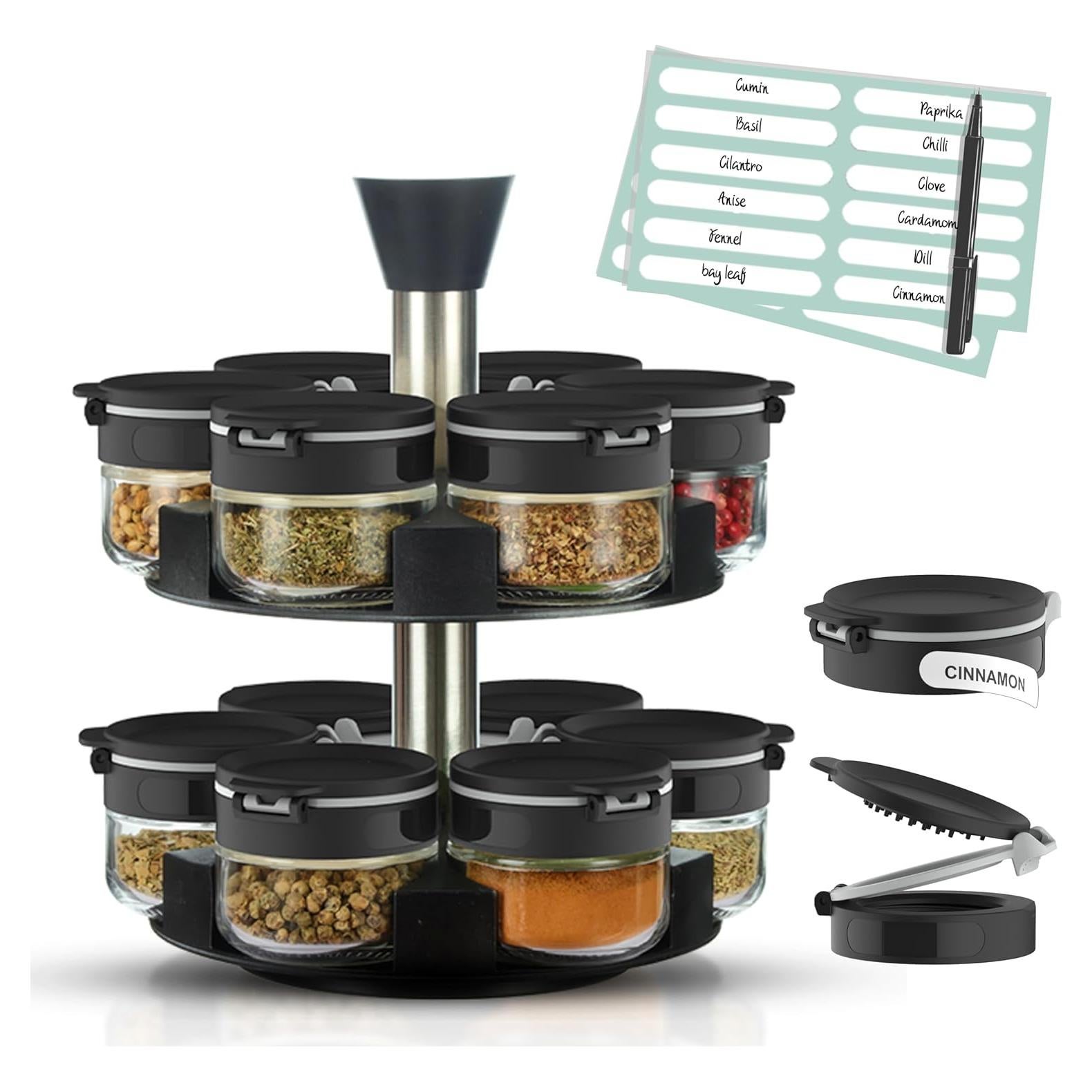 Soporte giratorio para especias Farazza, 12 frascos vidrio